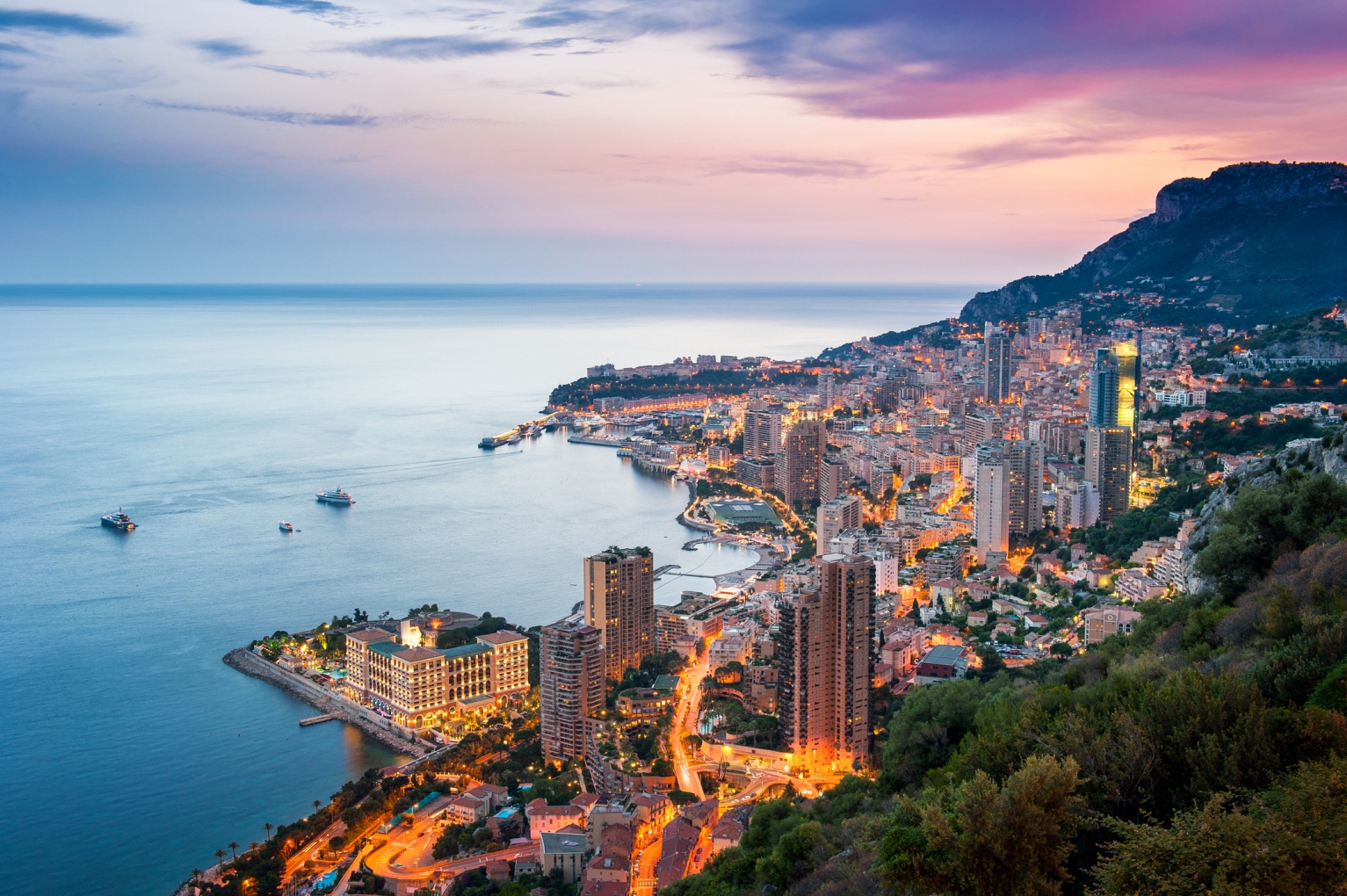Aerial shot of Monaco real estate before sunset